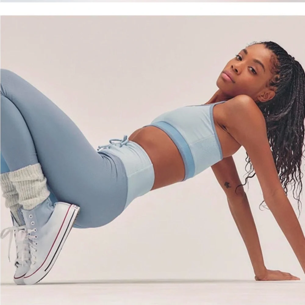 LoveShackFancy x Beach Riot Riley Blue Ribbed Lace Up Legging XL - Picture 6 of 16